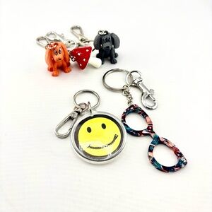 Whimsical Novelty Keychain Bundle - Lot of 5 (Dogs, Smiley, Glasses)